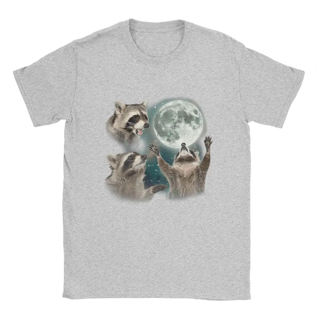 Raccoon 3 Racoons Howling At Moon T-Shirts Men Funny Weird Cursed Novelty 100% Cotton Tee Shirt Crewneck Short Sleeve T Shirts