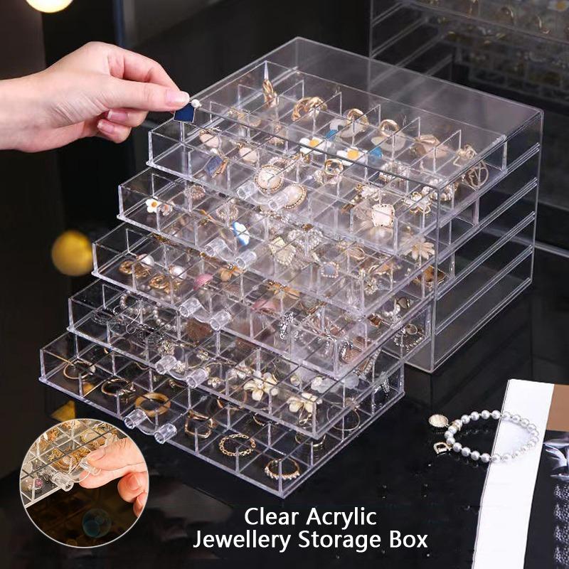 72/120 Grid Earring Jewellery Storage Box Clear Acrylic Necklaces Ring Storage Box