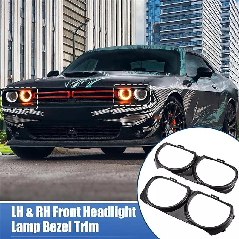A03Z-1Pair Front Headlight Bezel Trim Frame Lamp Cover 68259052AB 68259053AB For Dodge Challenger 15-21 CH2510101 CH2511101