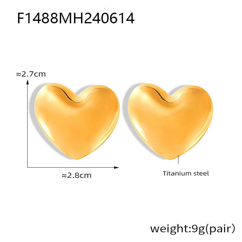 Серьги-гвоздики Wind Peach Heart Exaggerated Design Smooth Surface Non-blowning Earrings 18k Gold Titanium Steel Earrings Women
