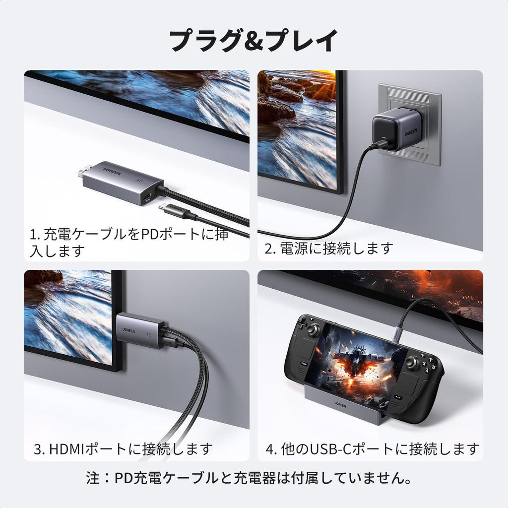 Кабель-адаптер UGREEN USB C на HDMI с поддержкой быстрой зарядки PD 100 Вт, Thunderbolt Type C на HDMI, совместимый с iPhone 16 Pro, Galaxy, и портом 2M 4K@60Hz,