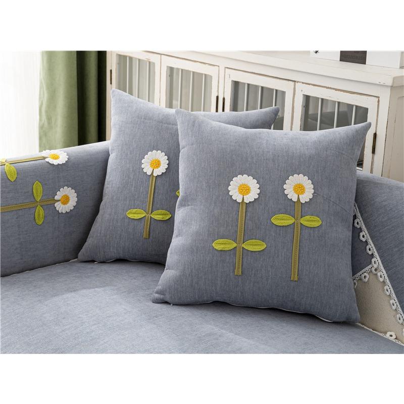 Universal Fabric Solid Color Embroidered Flower Sofa Cushion for All Seasons Modern Simple Non-slip Sofa Cushion Cover