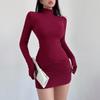 Red Half Turtleneck Mini Dress Women Y2K Long Sleeve Sexy Slim Hip Dress Fall Winter Ladies Streetwear Party Club Vestidos Black