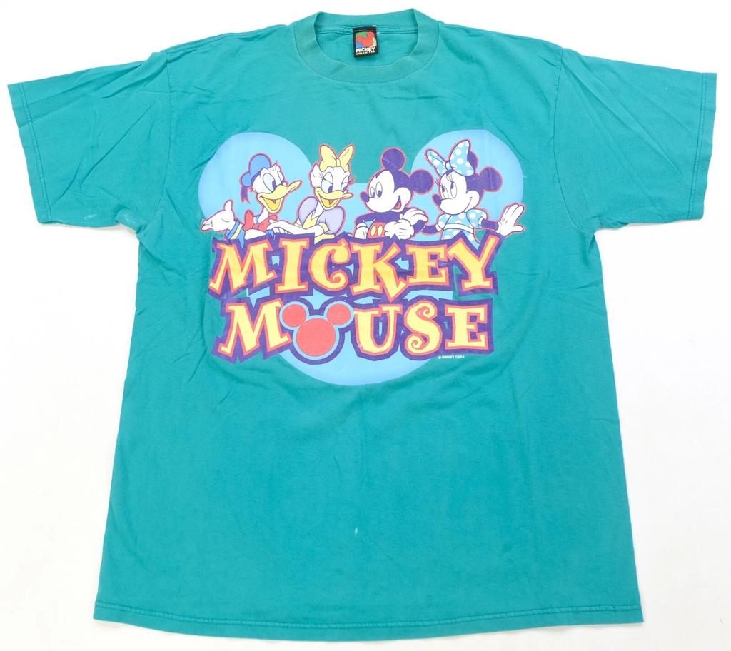 Редкая винтажная футболка MICKEY UNLIMITED с Минни Маус, Дональдом и Дейзи, 90-е, бирюзовая