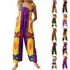 Womens Casual Overalls Jumpsuits Adjustable Straps Sleeveless Carnival Print Comfy Rompers With Pocket