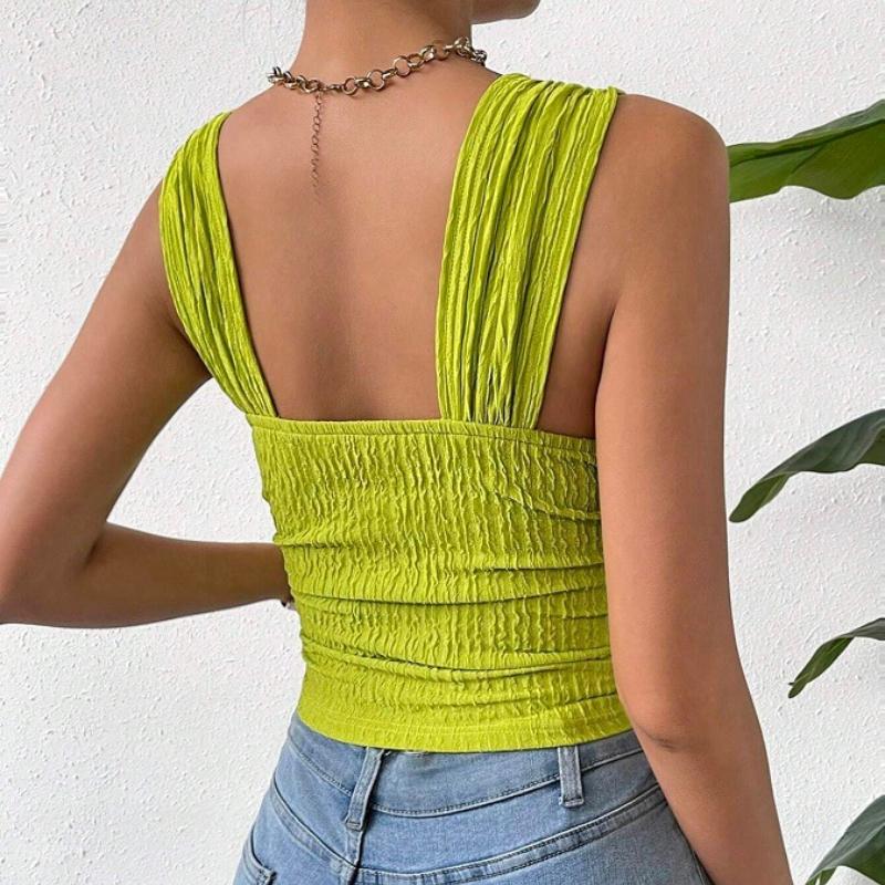 Летняя мода базовый безрукавный укороченный топ женский открытый пупок квадратный воротник однотонный сексуальный бретели рубашки женские элегантные облегающие повседневные женские блузки 26606