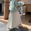 Korean Fashion Autumn Winter Women Pleated Skirt Elastic Waist Beige Black Knitting Maxi Long Skirt Elegant Feminine Ladies' Skirt