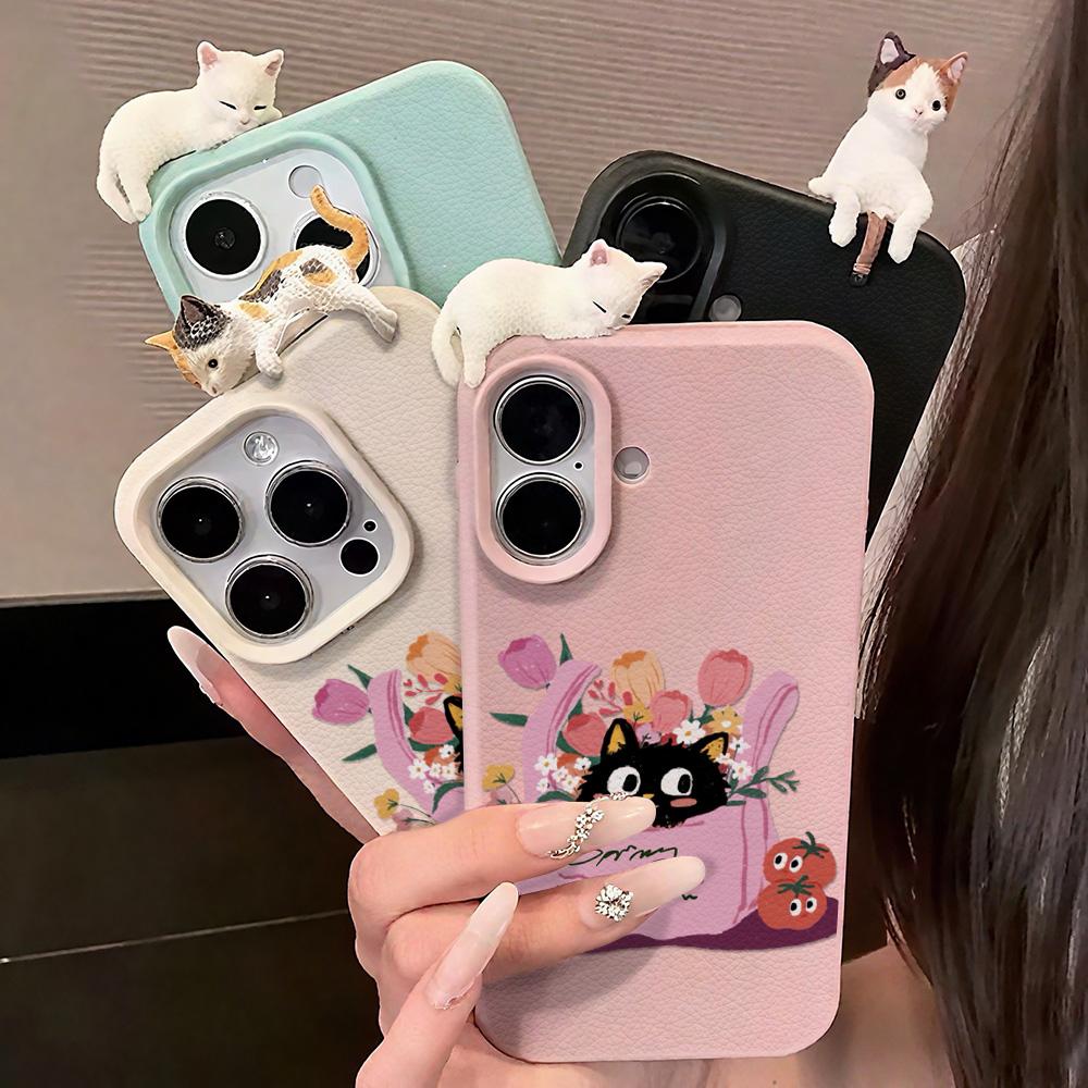 3D Phone Case for iPhone 11 13 17 Pro Max 17 Air Case iPhone 13 15 16 Pro Max 12 14 Pro Max 14 15 Plus Cute 3D Kitten Cartoon Leather