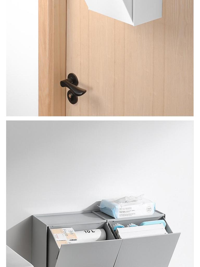 Настенный ящик для хранения с откидной крышкой в японском стиле: Очень большой держатель для масок, мусорное ведро для ванной комнаты, органайзер для ватных дисков и гигиенических прокладок.