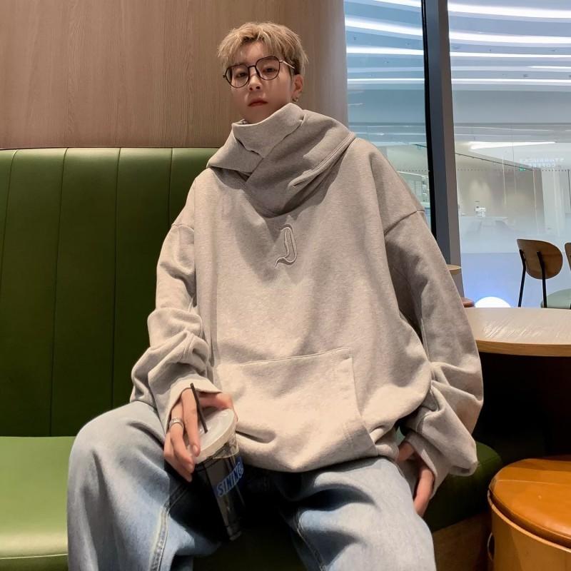 Men Women Oversized Hooded High Neck Sweatshirt Fall Casual Streetwear Cotton Blend Pullover
