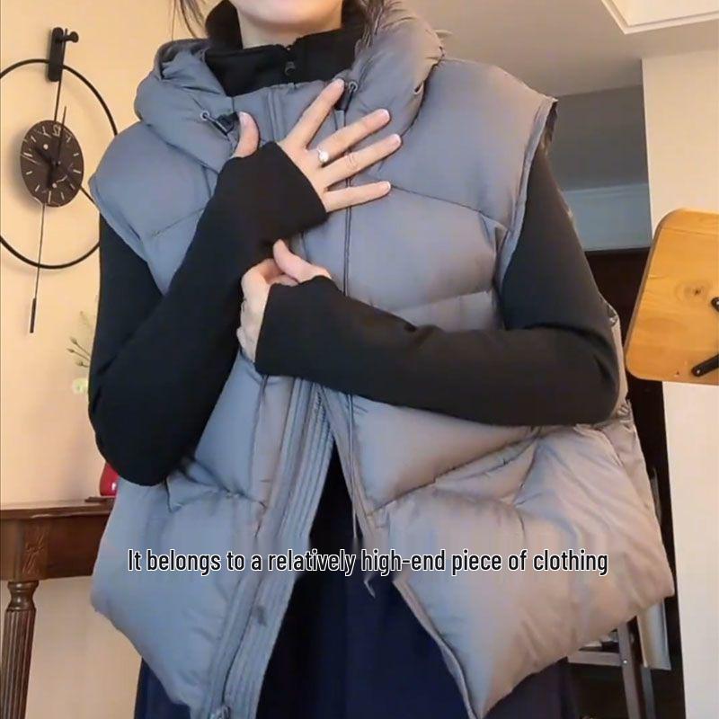 Женский высококачественный легкий пуховый жилет-пуховик с капюшоном - Короткая, пушистая верхняя одежда для осени/зимы