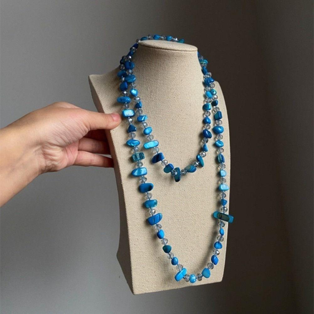 Long Multi-layer Shell Beaded Necklace Seaside Vacation Style Irregular Shell Glass Bohemia Choker Jewelry Gift Sweater Chain