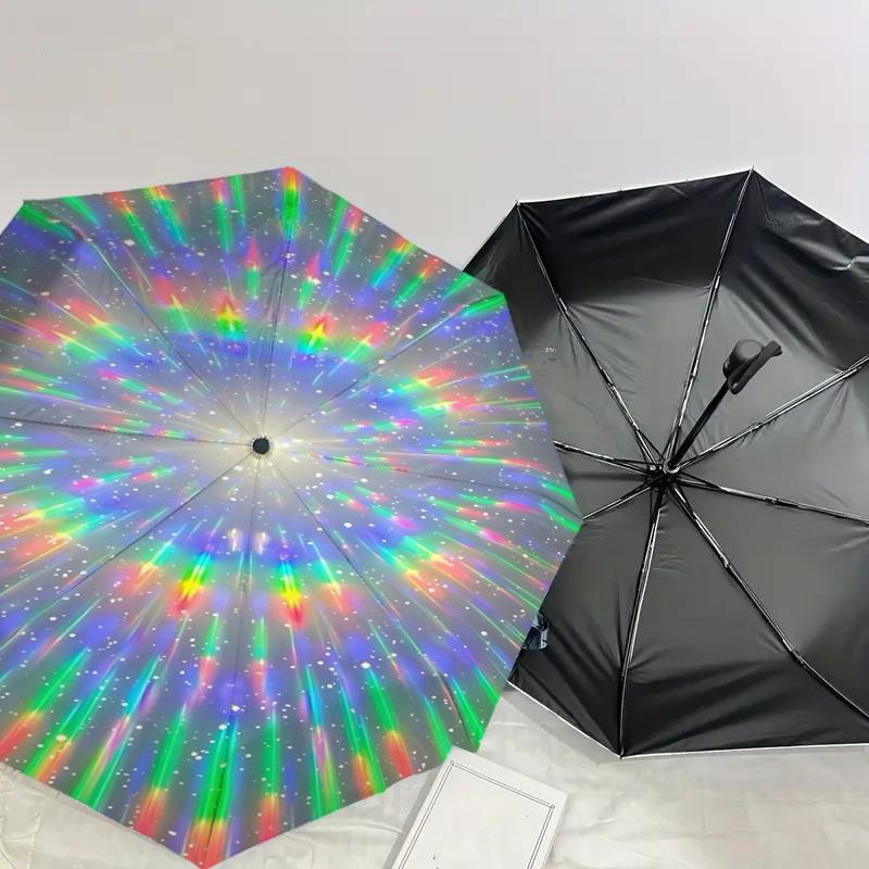 1pc Rainbow Starburst Automatic Open/Close Umbrella with Windproof, 8-Rib Sturdy Canopy, Durable Ribs, Fashionable Design1238A