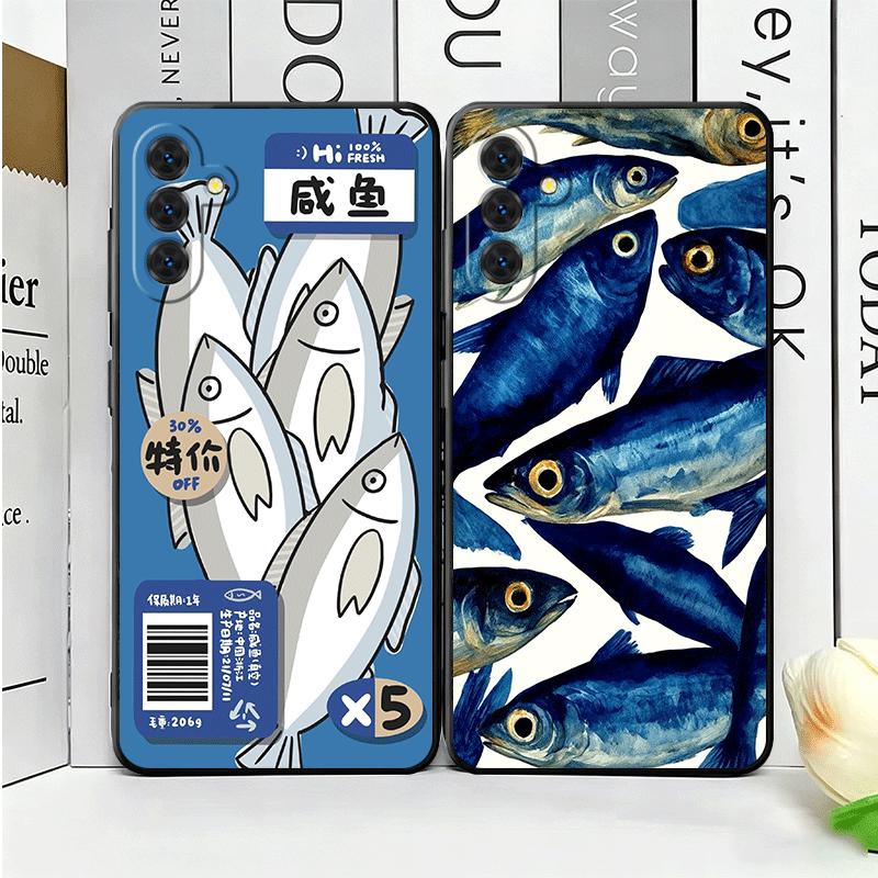 Скидка Мягкий чехол для телефона с соленой рыбой для Samsung A17 A37 A57 A16 A26 A36 A56 A15 A25 A35 A55 A14 A24 A34 A54 A13 A23 A33 A53 A