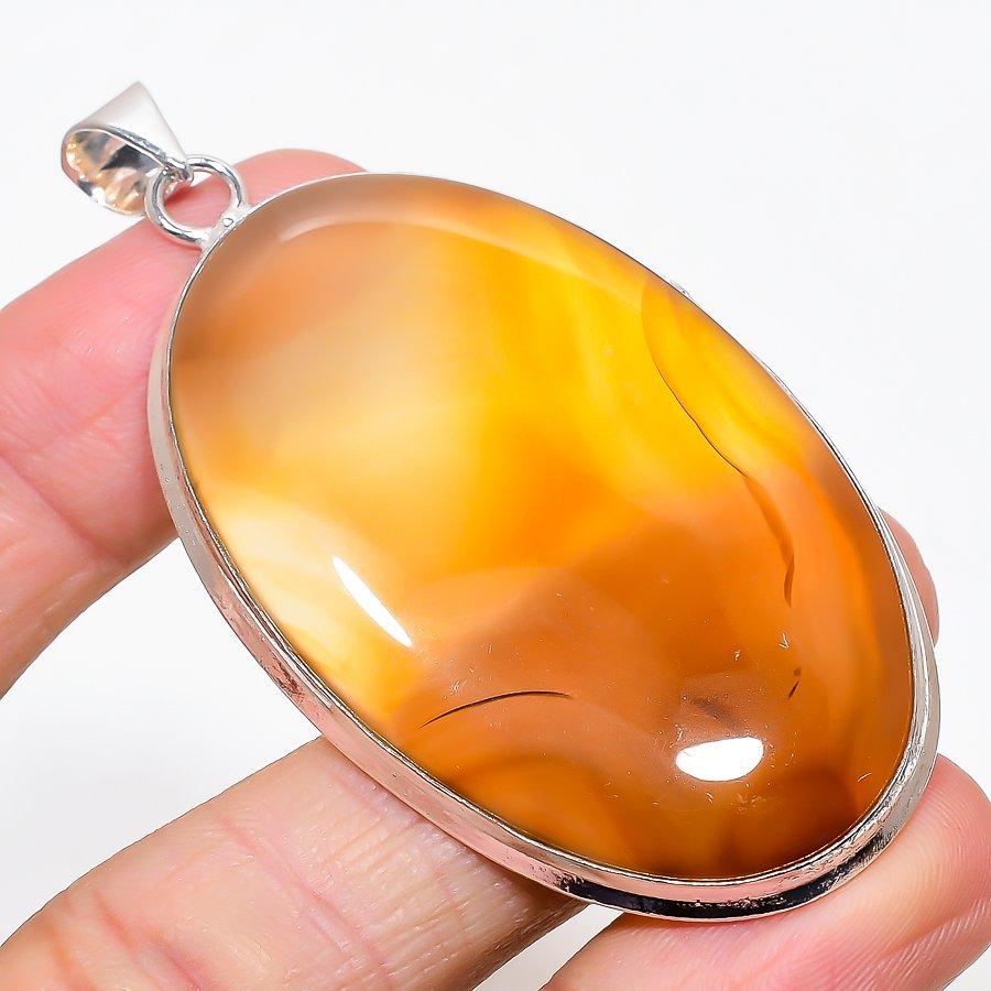 Yellow Onyx Gemstone Handmade 925 Sterling Silver Jewelry Pendant 2.76" KJ-55