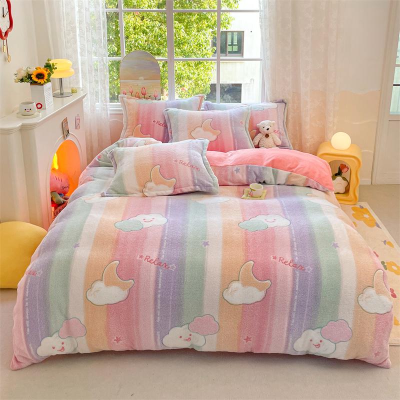 Pink Thick Fleece Flower Duvet Cover For Girls Winter Warm Flannel Quilt Cover 1Pc 150Cm Size Girls' Bedding Funda Nordica Cama