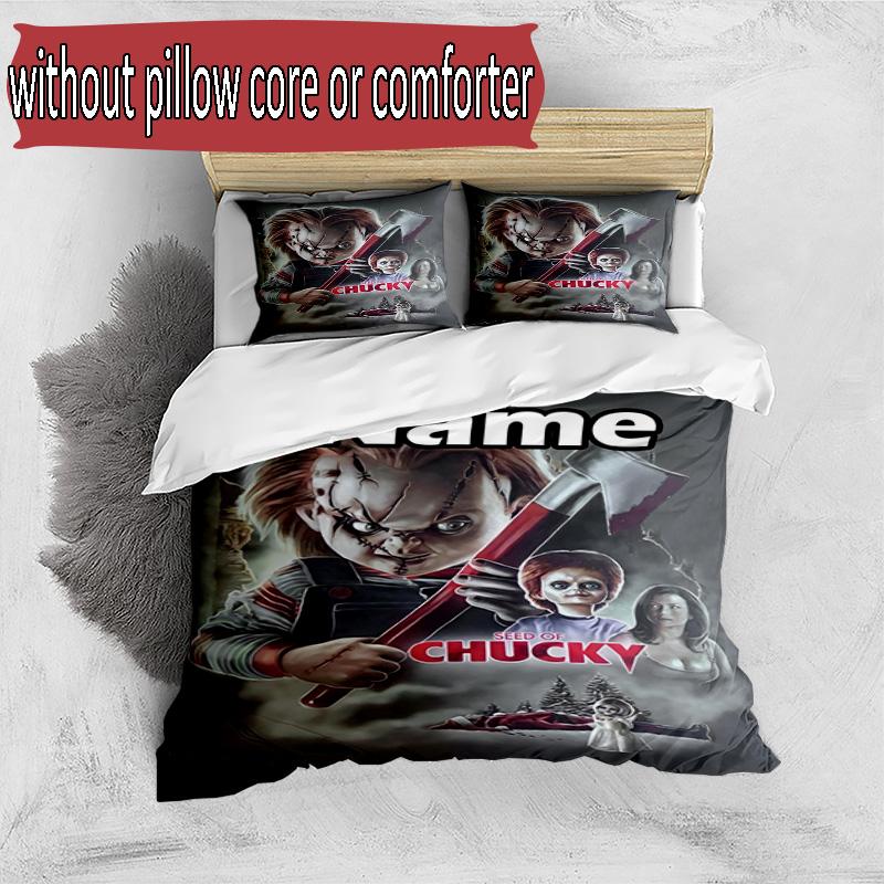 3pcs Duvet Cover Set (1*Duvet Cover + 2*Pillowcase, Without Core), Custom Name Bride of Chucky Pattern Bedding Set, Home Bedroom Decor Gift
