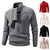 Men's Casual Solid-color Patchwork Long-sleeved High-neck Sweater, Men's Fitted Knitted Pullover, Scarf Collar Sweater
