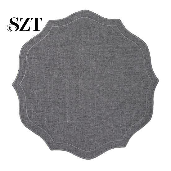 Embroidery Placemat Linen Placemats with Overlocking Dining Durable Wavy Edge Anti-Slip Table Protector for Hotel Restaurant Kitchen Non-fray