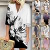 Summer Dresses For Women Fashion Casual Printed Loose V Neck 3/4 Sleeve Dress