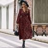 Spring and Autumn Temperament Women's Clothing Long Sleeve Red Printed Dress Long Dress