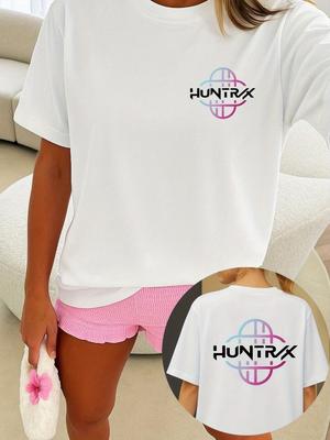 Футболка с коротким рукавом с принтом спереди и сзади, модный летний выбор, принт Huntrx Hunter, круглый вырез, женский повседневный топ