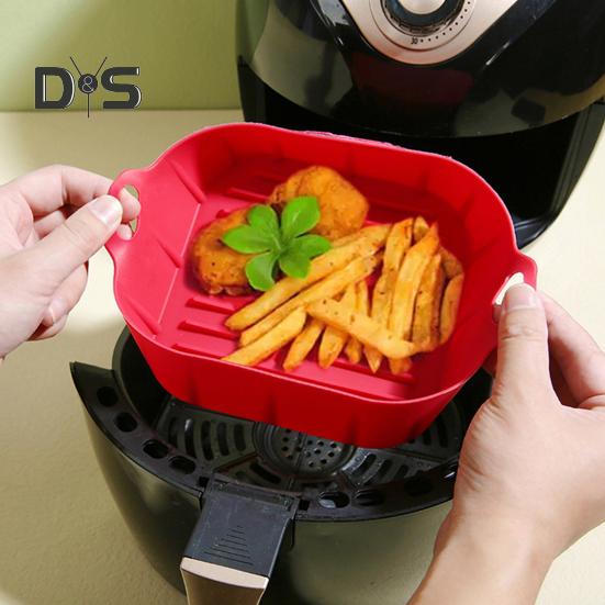 Silicone Air Fryer Baking Pan Liners with Handles Food-Grade Silicone Oven Liner Non-Stick Reusable Airfryer Accessories for 4-6 Qt Air Fryers