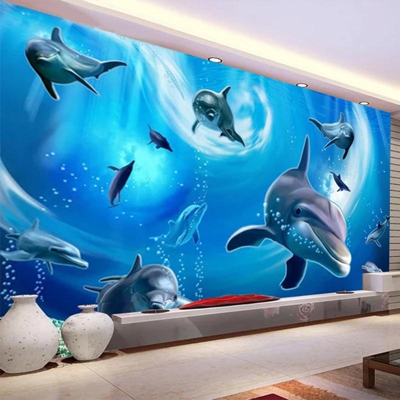 Обои 3d мультфильм фреска рыба дельфин животное фото обои детская спальня фреска
