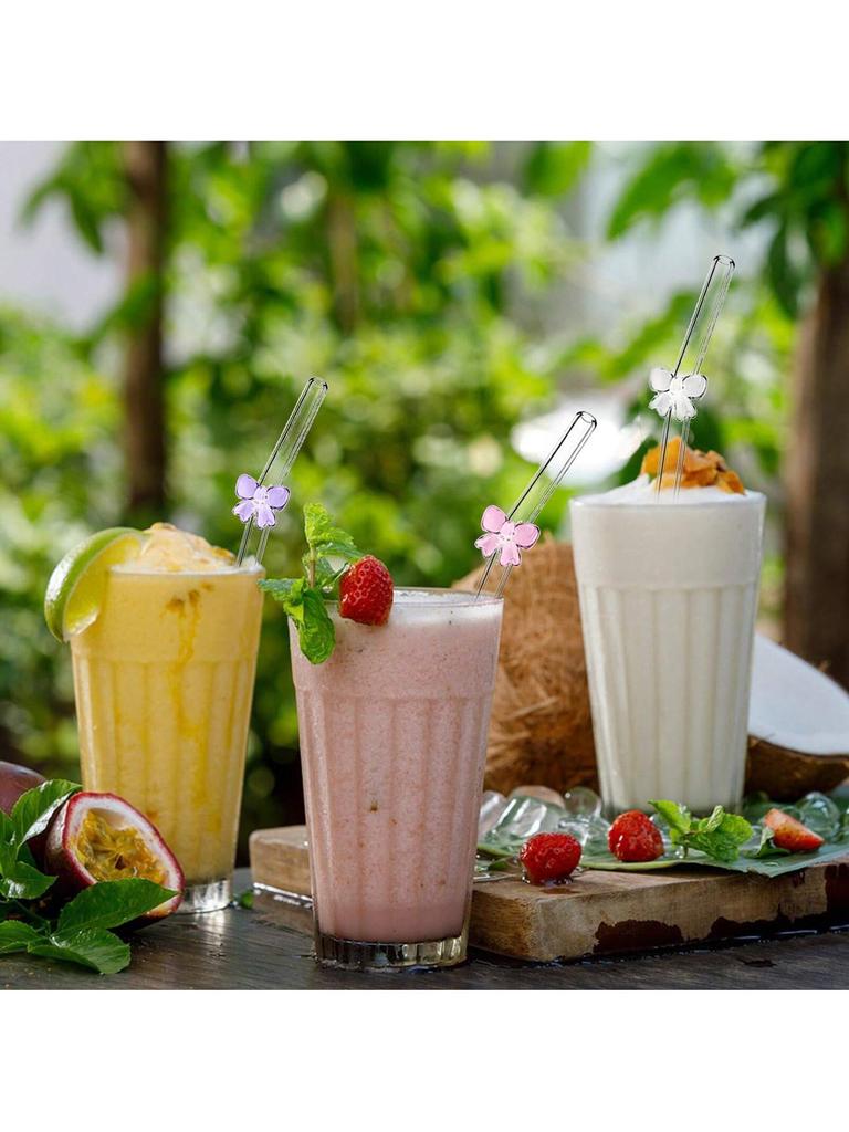 7 шт. многоразовых стеклянных трубочек с бантиком, милая стеклянная трубочка с бантиком и щеточкой для чистки для любителей кофе, смузи, замороженных напитков, чая, сока