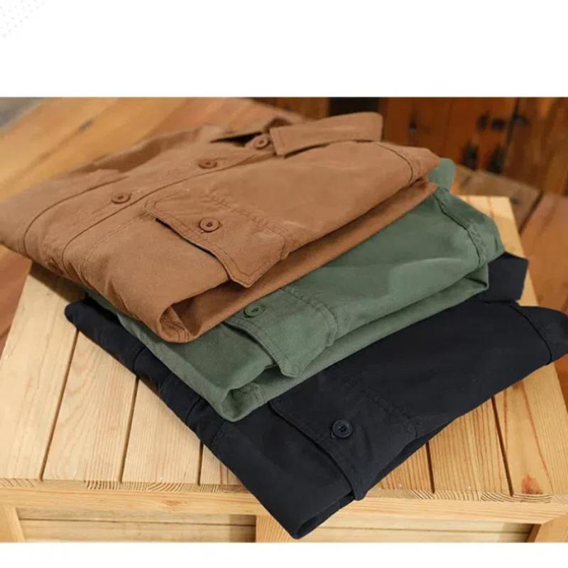 Японский стиль рабочая одежда хлопковые мужские рубашки весна/осень повседневная рубашка с длинным рукавом уличная одежда двойной карман свободный топ на пуговицах