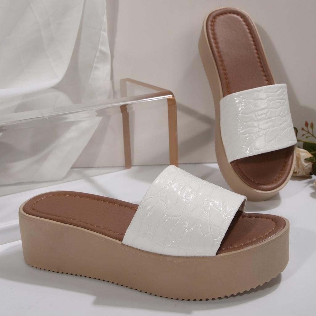 High-heeled Thick-soled Cool Slippers 2025 New Fashion Summer Round Head Shoe Head Large Size One-word Drag