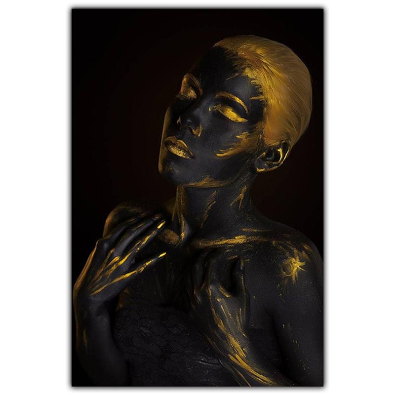 Gold Necklace African Woman Canvas Painting Figure Art Posters and Prints Black Women Wall Art Pictures for Living Room Decor