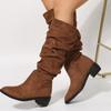 2022 Winter Women's High-Top Suede Pleated Long Boots with Thick Heel