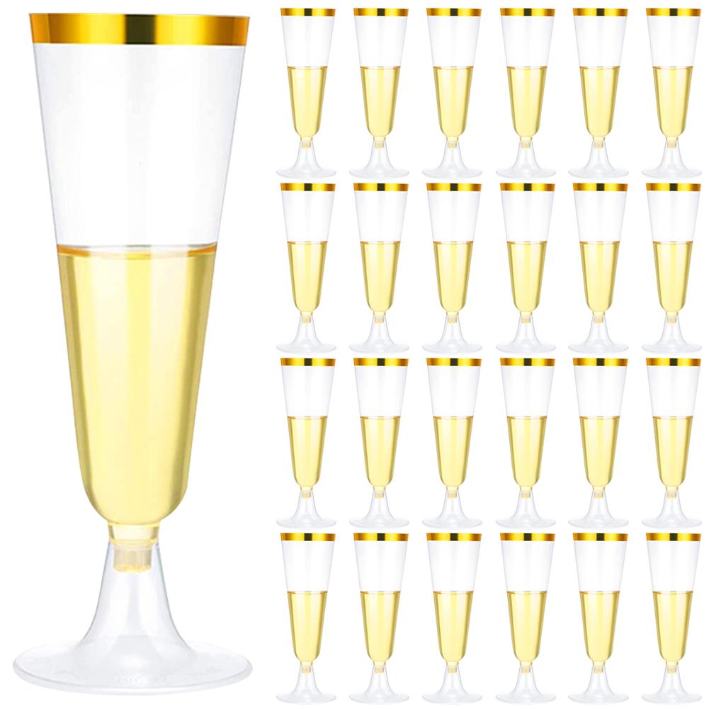 25pcs Plastic Champagne Flutes Champagne Glasses Transparent Wine Glasses 150ml Disposable Wedding Toasting Glasses Cocktail Cup