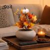 Durable Fabric Fall Flowers Artificial Bouquet with Pumpkins Maple Leaves Wheat Berries, Autumn Berry Decoration Home Decor for Thanksgiving