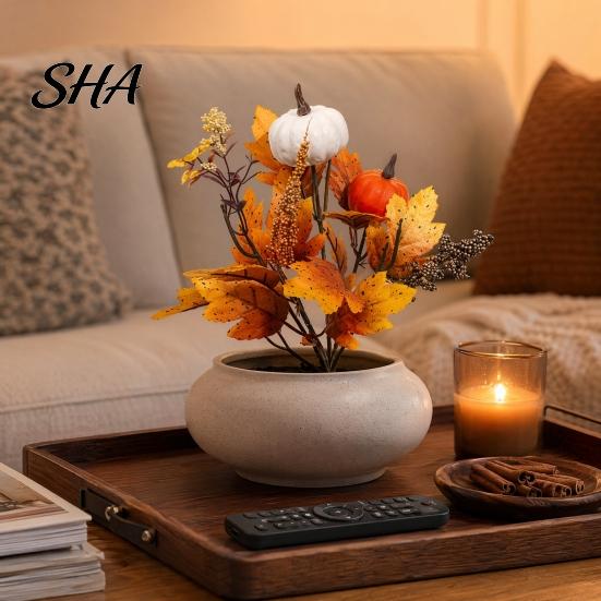Durable Fabric Fall Flowers Artificial Bouquet with Pumpkins Maple Leaves Wheat Berries, Autumn Berry Decoration Home Decor for Thanksgiving