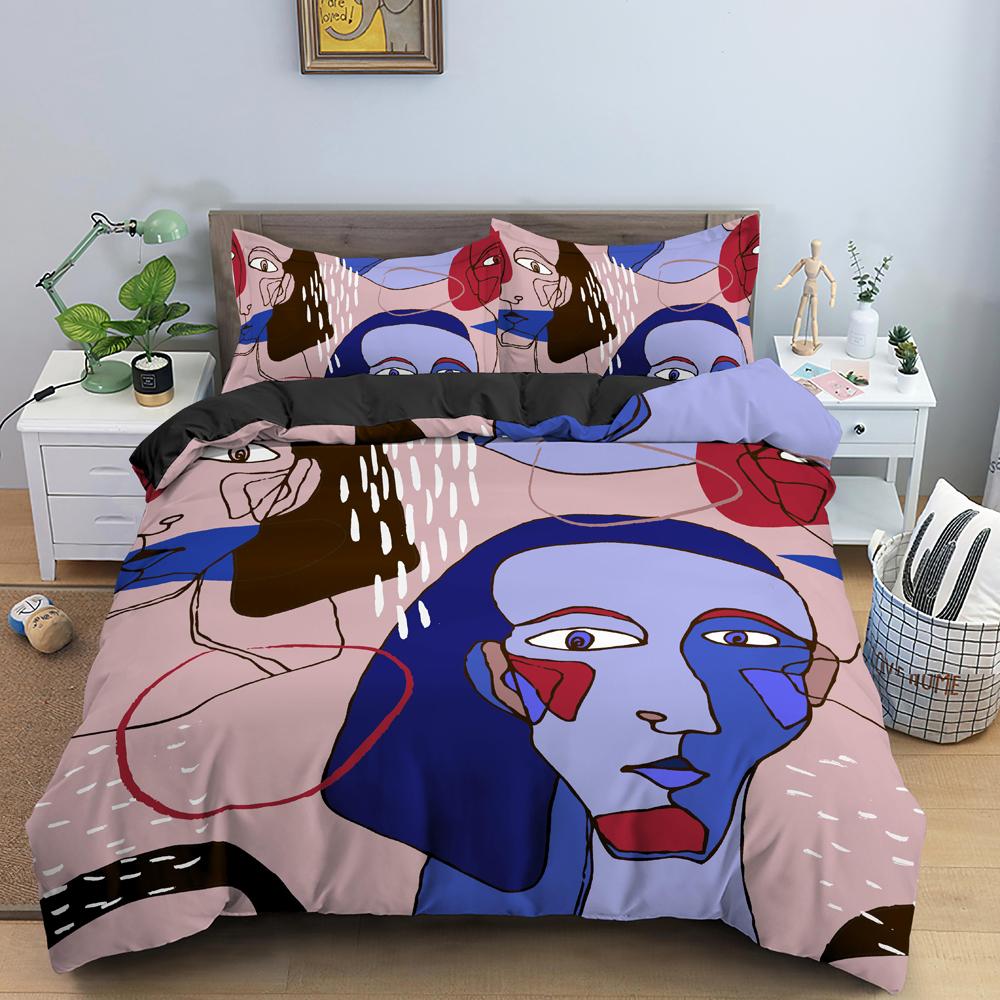 Abstract Duvet Cover King/Queen Size Modern Gothic Simple Strokes Face Bedding Set Abstraction Art 2/3PCS Polyester Quilt Cover