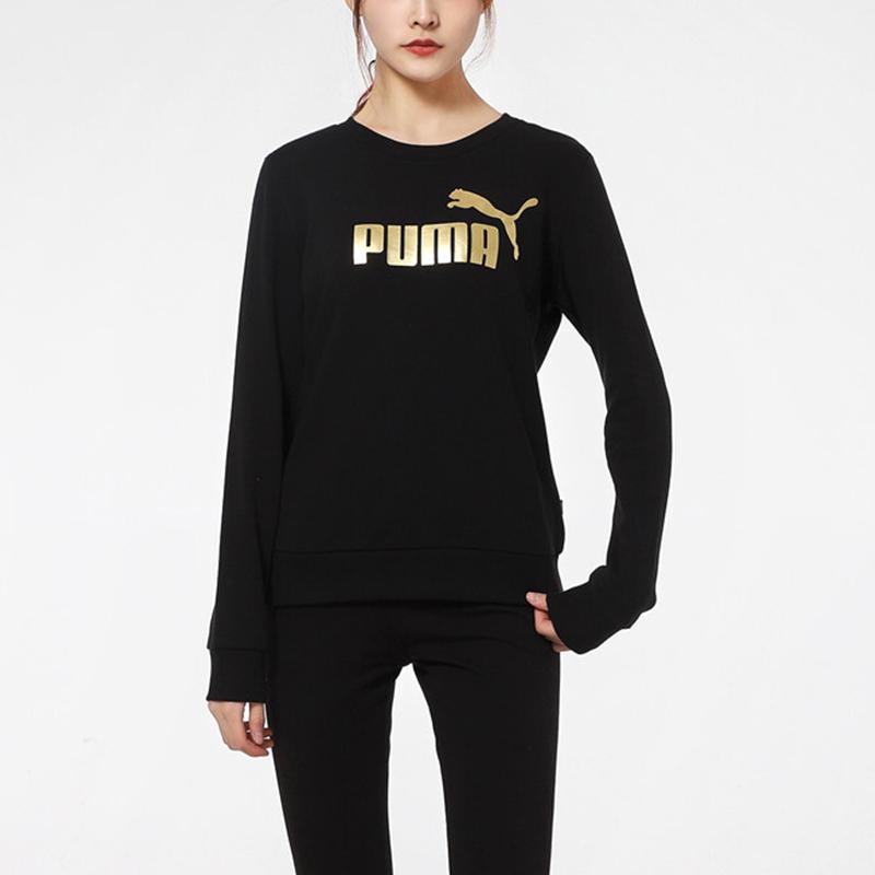 Puma Спортивный повседневный толстовка с логотипом и фольгированным принтом, круглый вырез, женская толстовка, черный цвет 845593-01