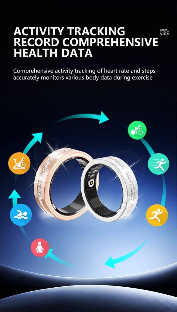 2026 Алмазное умное кольцо Монитор сердечного ритма Водонепроницаемое Bluetooth Отслеживание сна Фитнес-кольцо