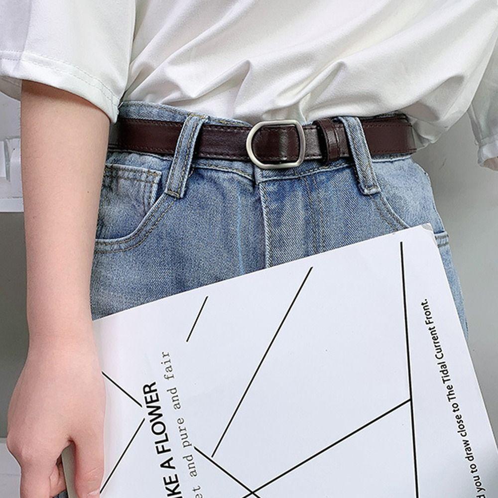 Мода Ретро Винтаж Кожаный Ремень Тонкий Пояс Брючный Ремень Платье Ремни Пряжка без отверстий Пояс