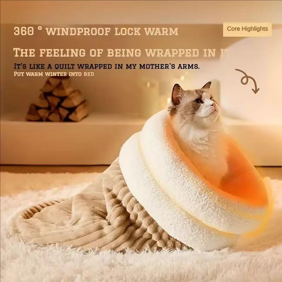 Thickened Cat Sleeping Bag Fluffy Feel Winter Pet Pocket Semi-Enclosed Cats Dogs Warming Pad Kitten Warm Soft Nest Pet Supplies