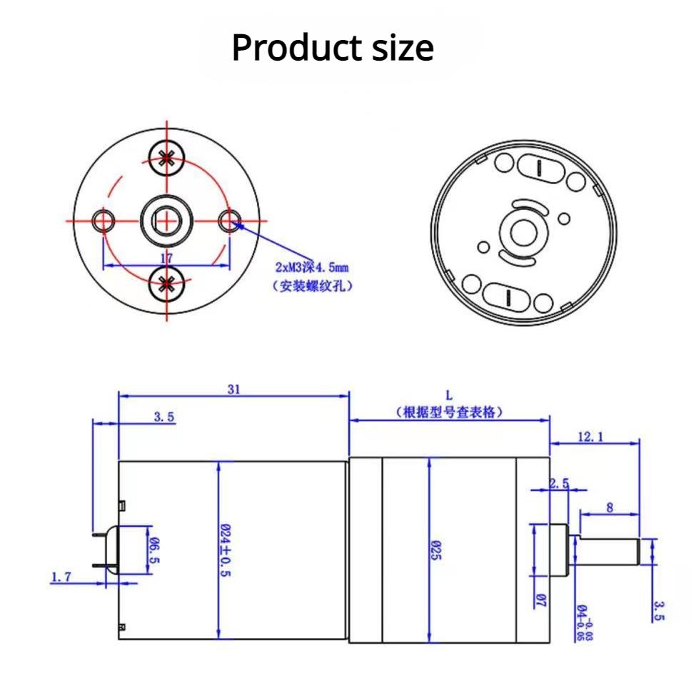 JGA25-370 Miniature Geared Motor DC Motor 12V 24V Electric gear Motor High Torque 12/27/58/128/169/282/625/1364 rpm