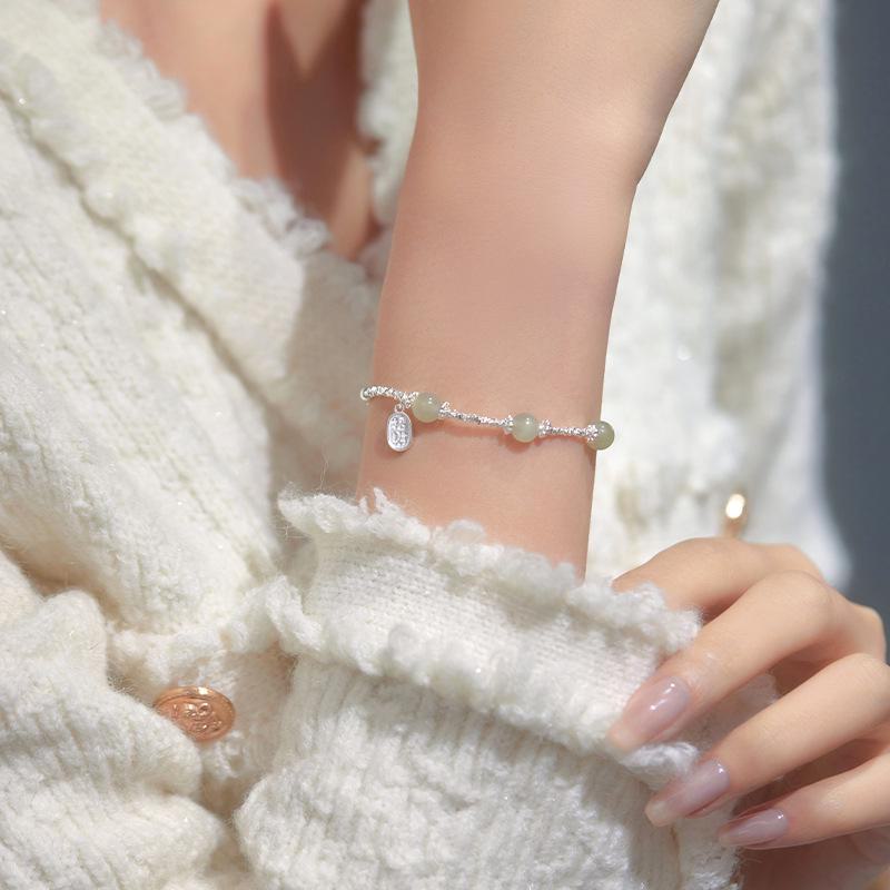 Под деревом баньяна S925 Серебряный браслет с нефритом Хотан для женщин