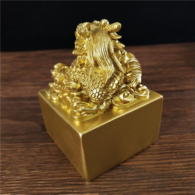 Golden Chinese Dragon Statues Figurine Big Imperial Jade Seal Resin Craft Feng Shui Year Zodiac Dragon Sculpture Home Decoration