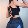 Летние укороченные топы Blusa, женская сексуальная бандажная футболка без рукавов, модный черный топ на шнуровке, Tumblr Ladies
