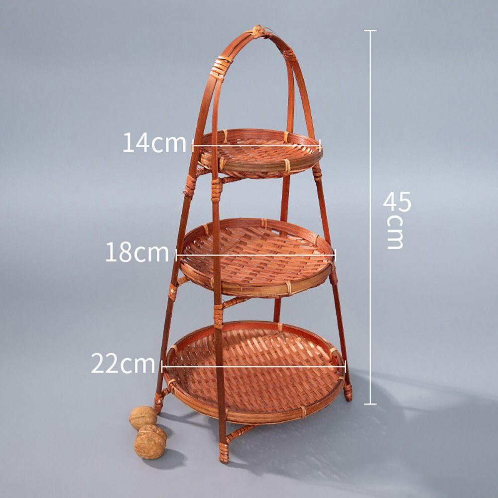 1Pcs 1/2/3 Layers Storage Basket Multi-function Standing Tray Bamboo Woven Basket For Kitchen
