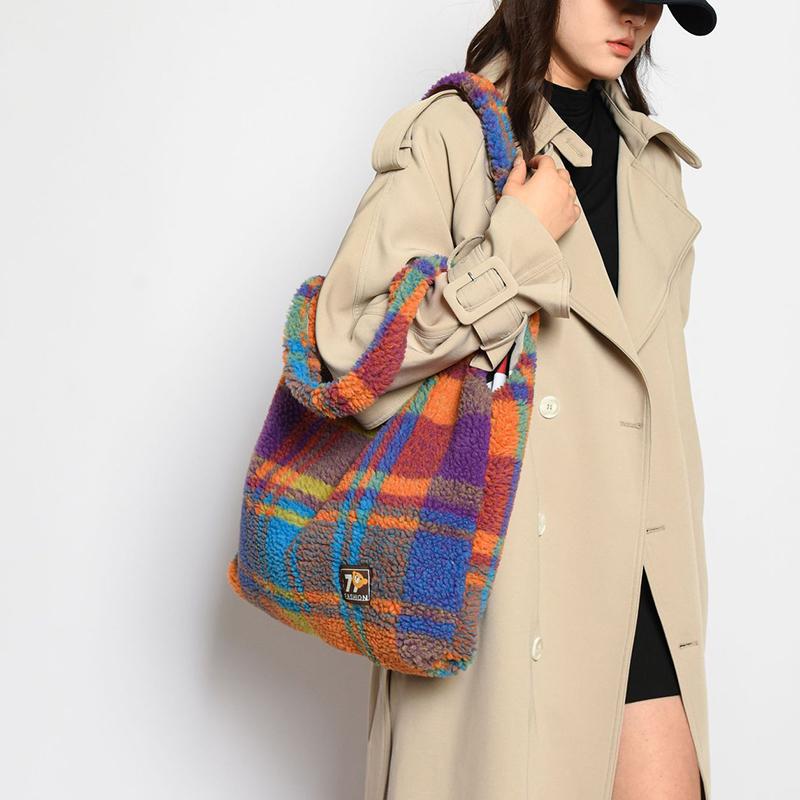 Женская ретро-сумочка из овечьей шерсти, милая пушистая сумка через плечо, сумка-тоут для работы, покупок, повседневного использования AVE