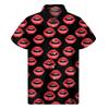 Fashion Red Lips 3D Printed Shirt Men Women Summer Vacation Loose Short Sleeves Hawaiian Tee Shirts Button Lapel Aloha Blouse