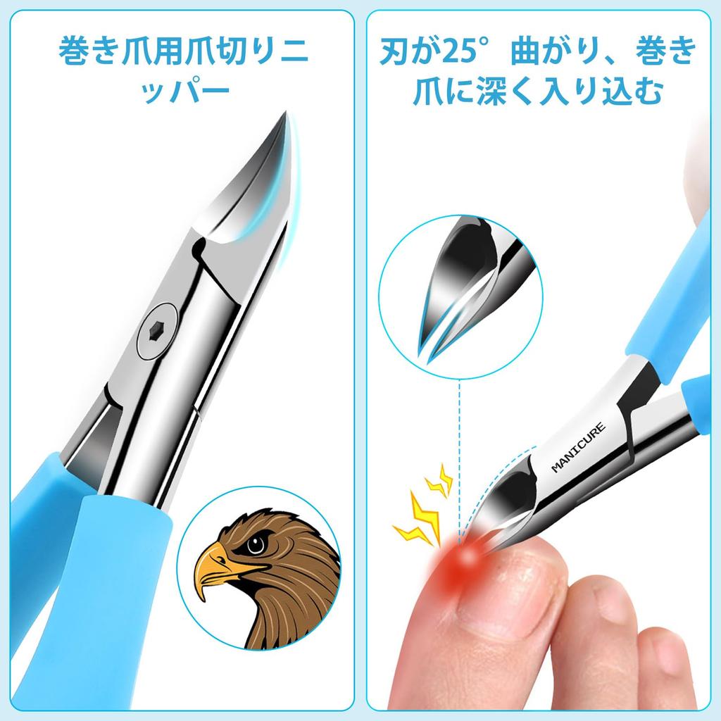 CGBE Nail Clippers for Ingrown Clippers for Thick Nail File and Nail Lifter For Hands and For the Toenail Stainless Steel Blue Clippers, Nippers,