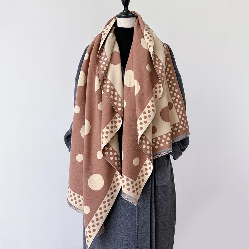 Korean Version Of Polka Dot Girl Style Double-Sided Two-Color Imitation Cashmere Scarf Winter High-End Temperament Warm Shawl